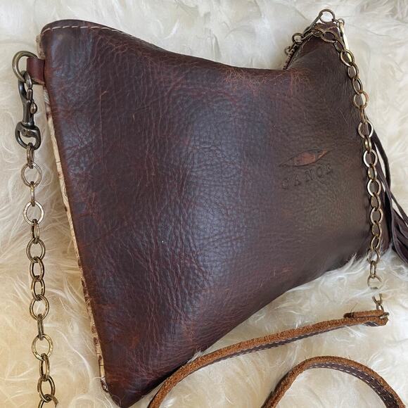 Canoe Leather Reversible Crossbody Bag | Tassel, Croc Print, Chain Strap NWOT - Picture 10 of 11